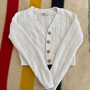 white knit cardigan